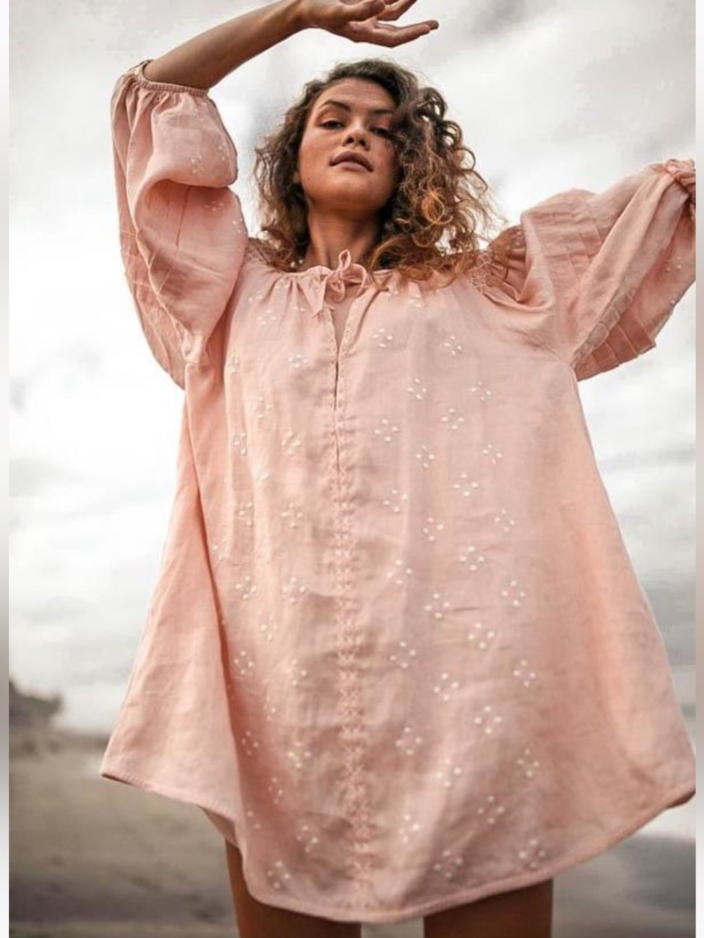 Innika Choo Hans Umafrok Mini Smock Dress Size 1  (XS- M) 100% Linen Oversized
